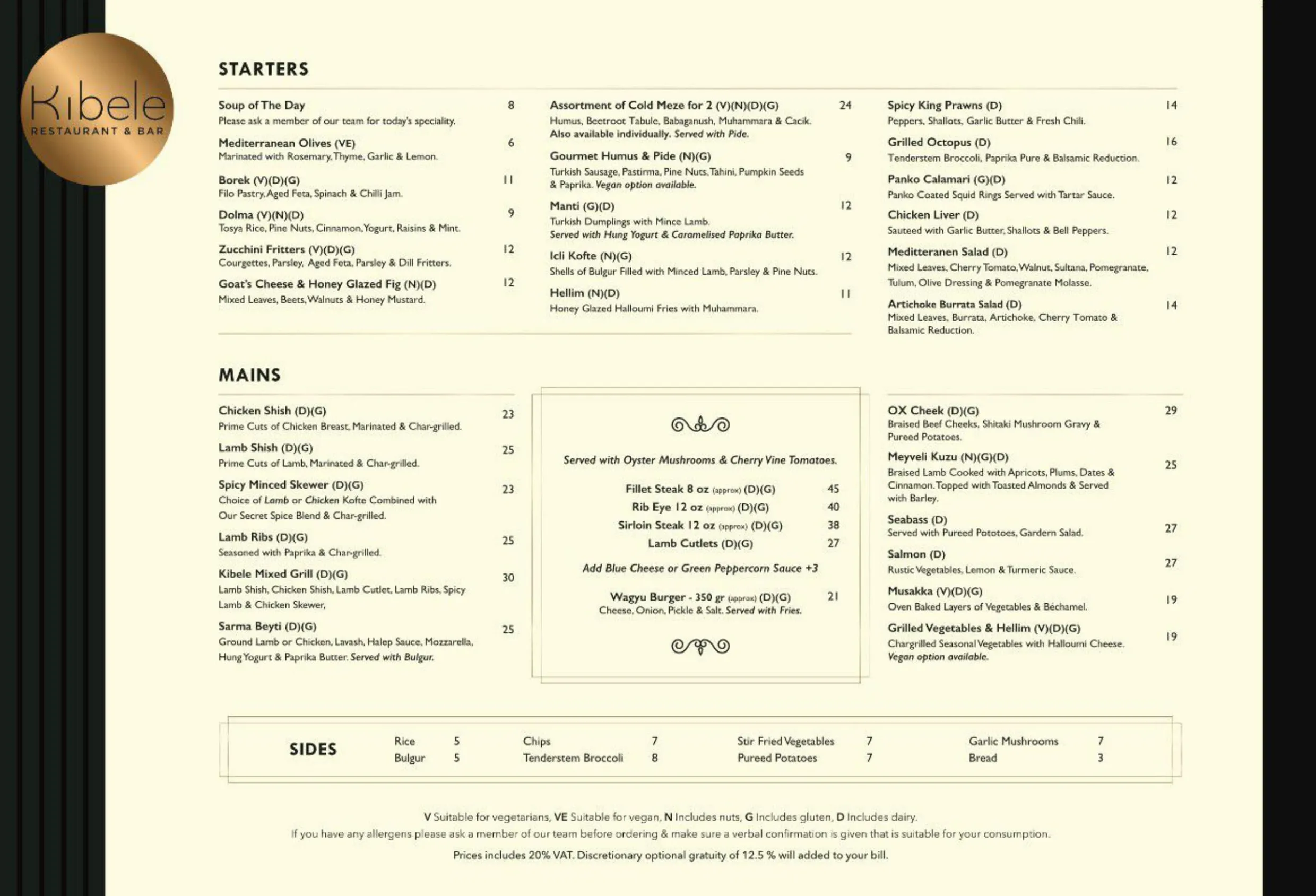 Kibele menu, page 1