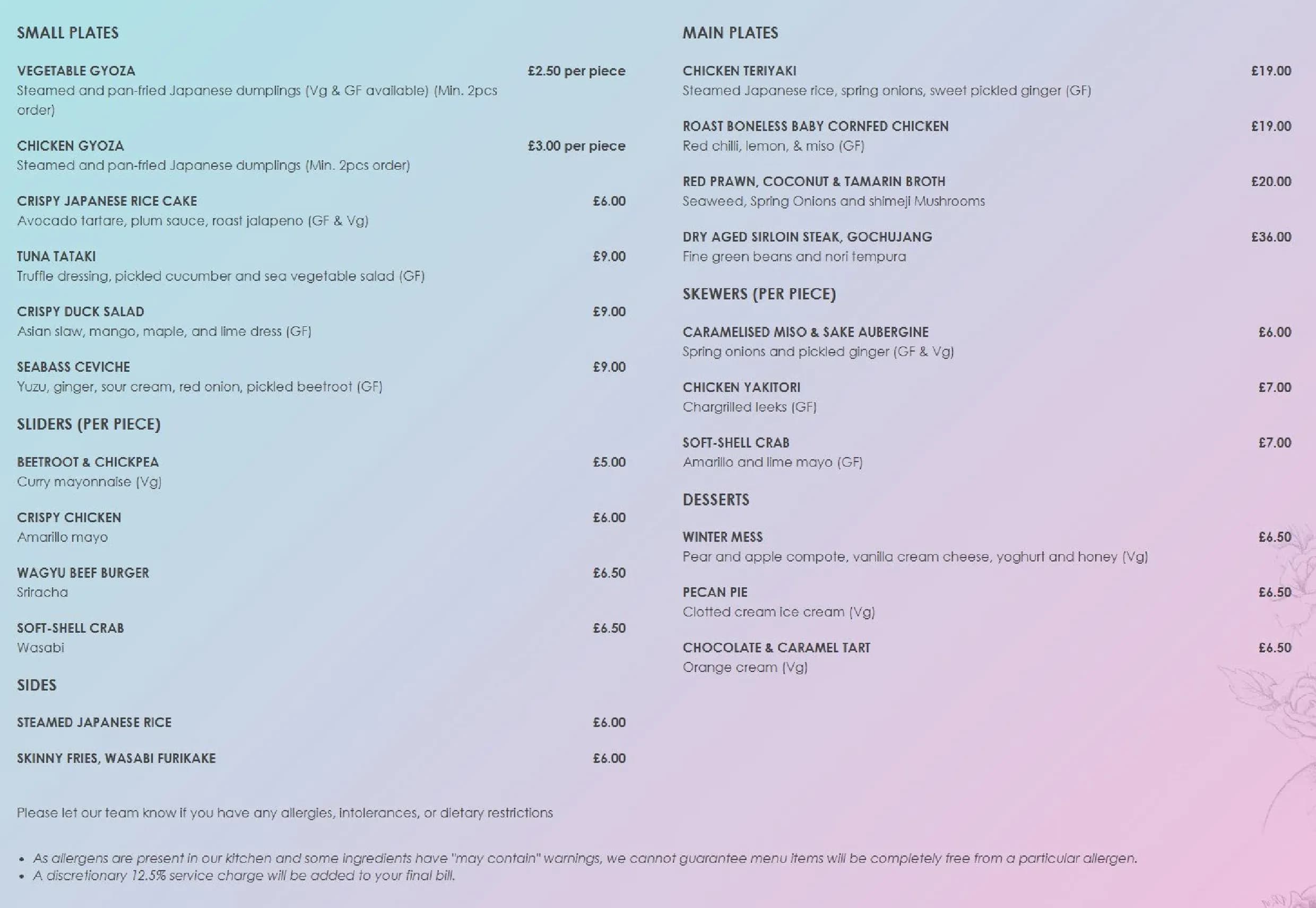 Wild Heart by Garry Hollihead menu, page 1