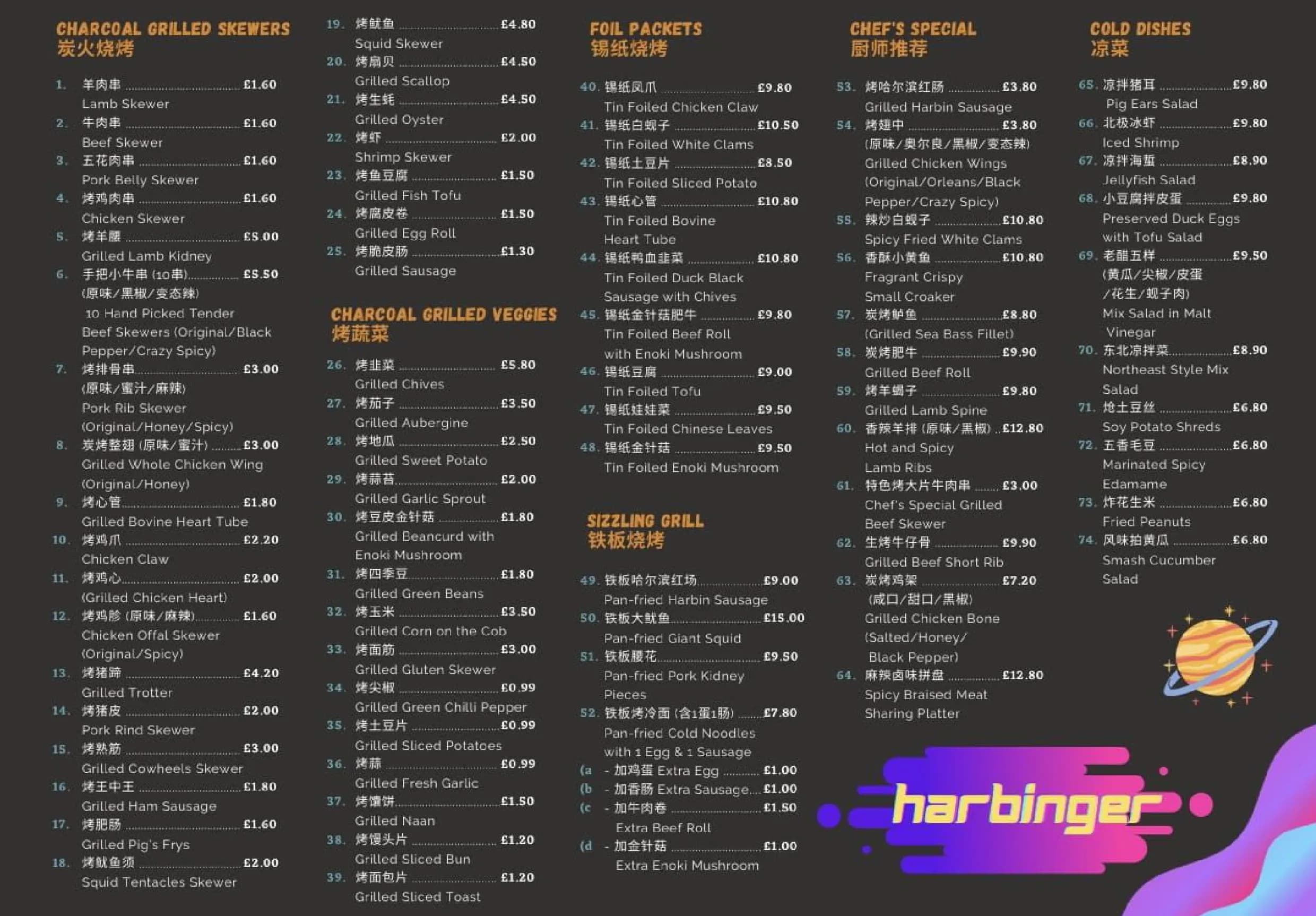 100°c BBQ Skewers and Music bar menu, page 1