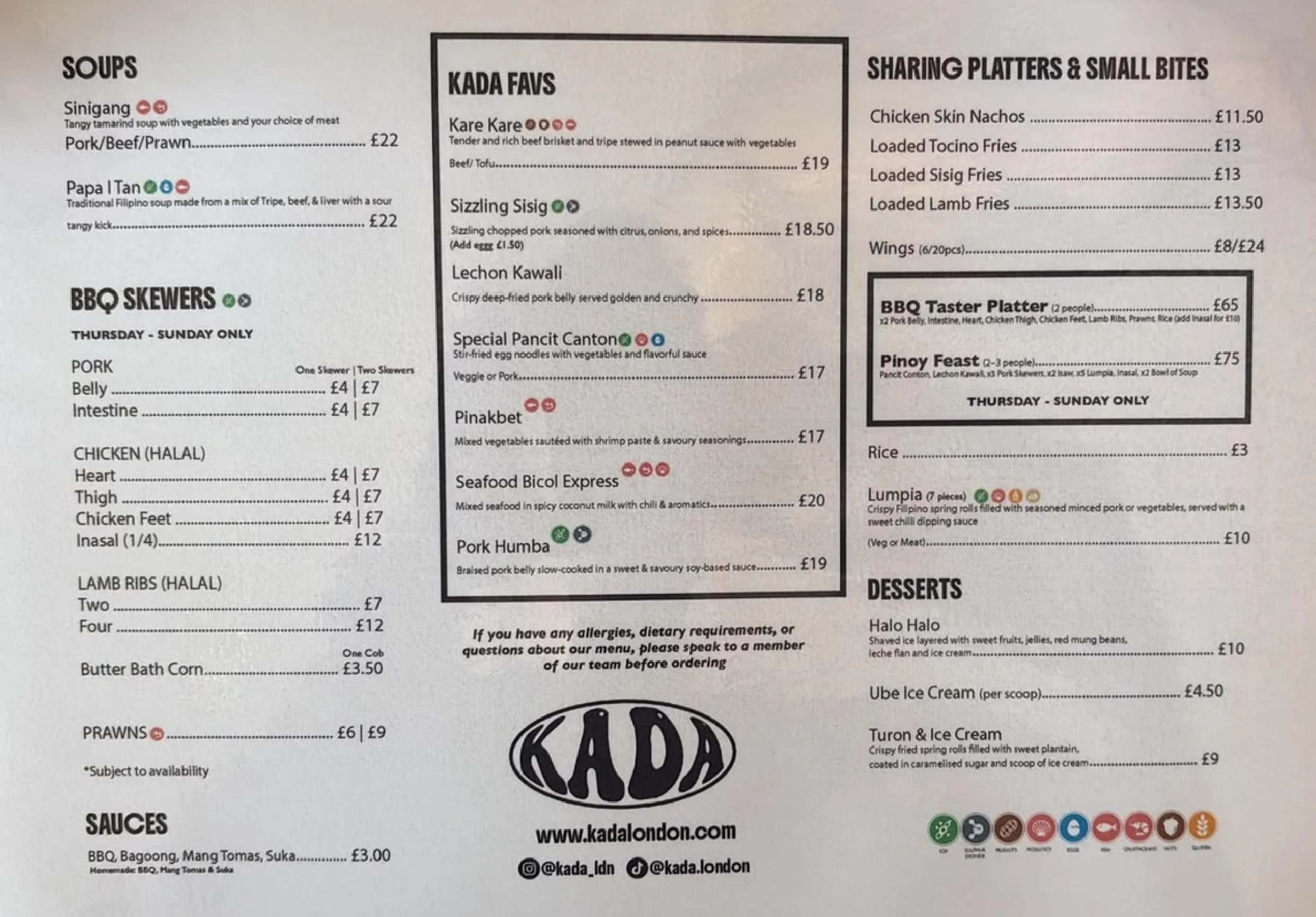 Kada menu, page 1