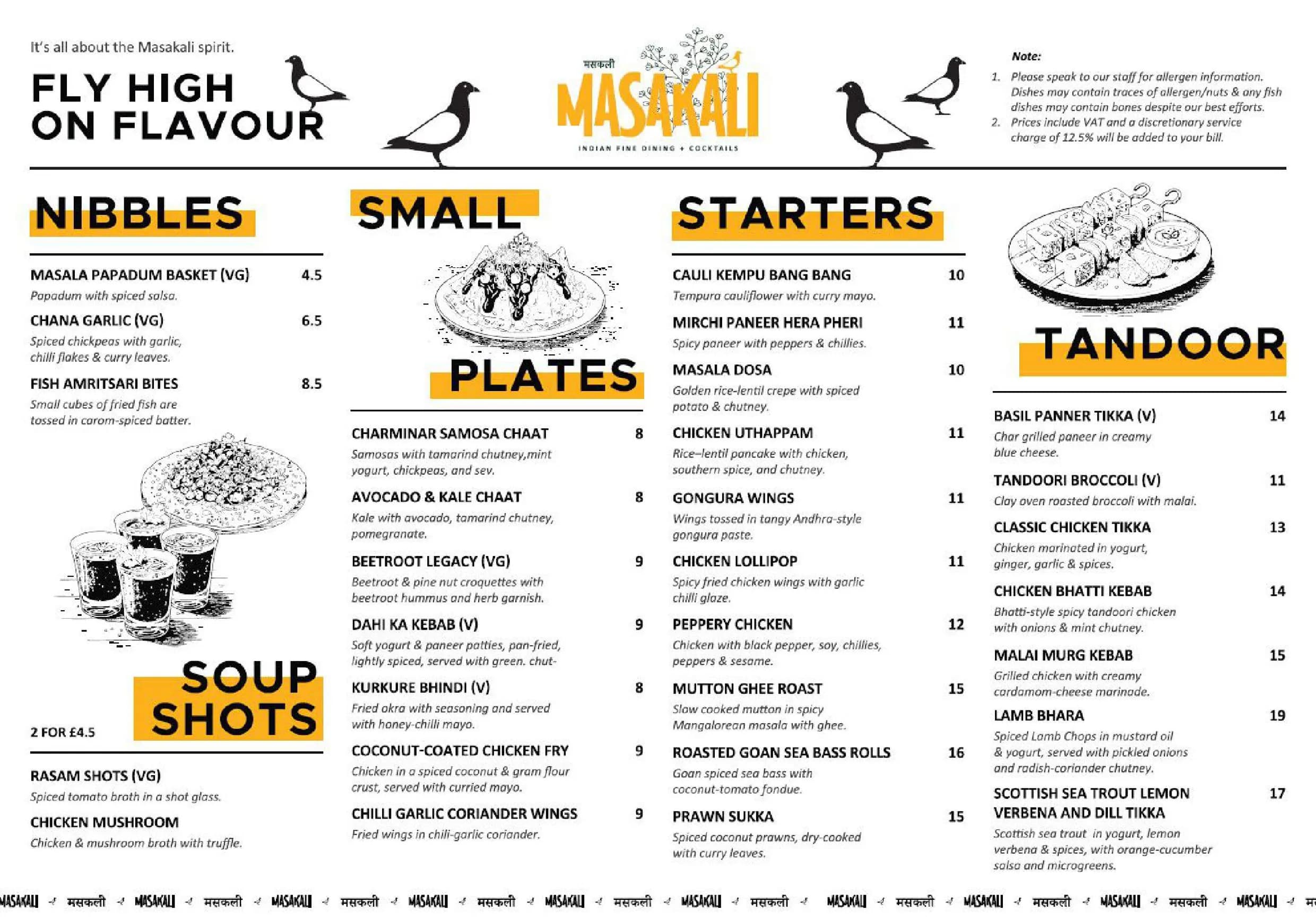 Masakali menu, page 1