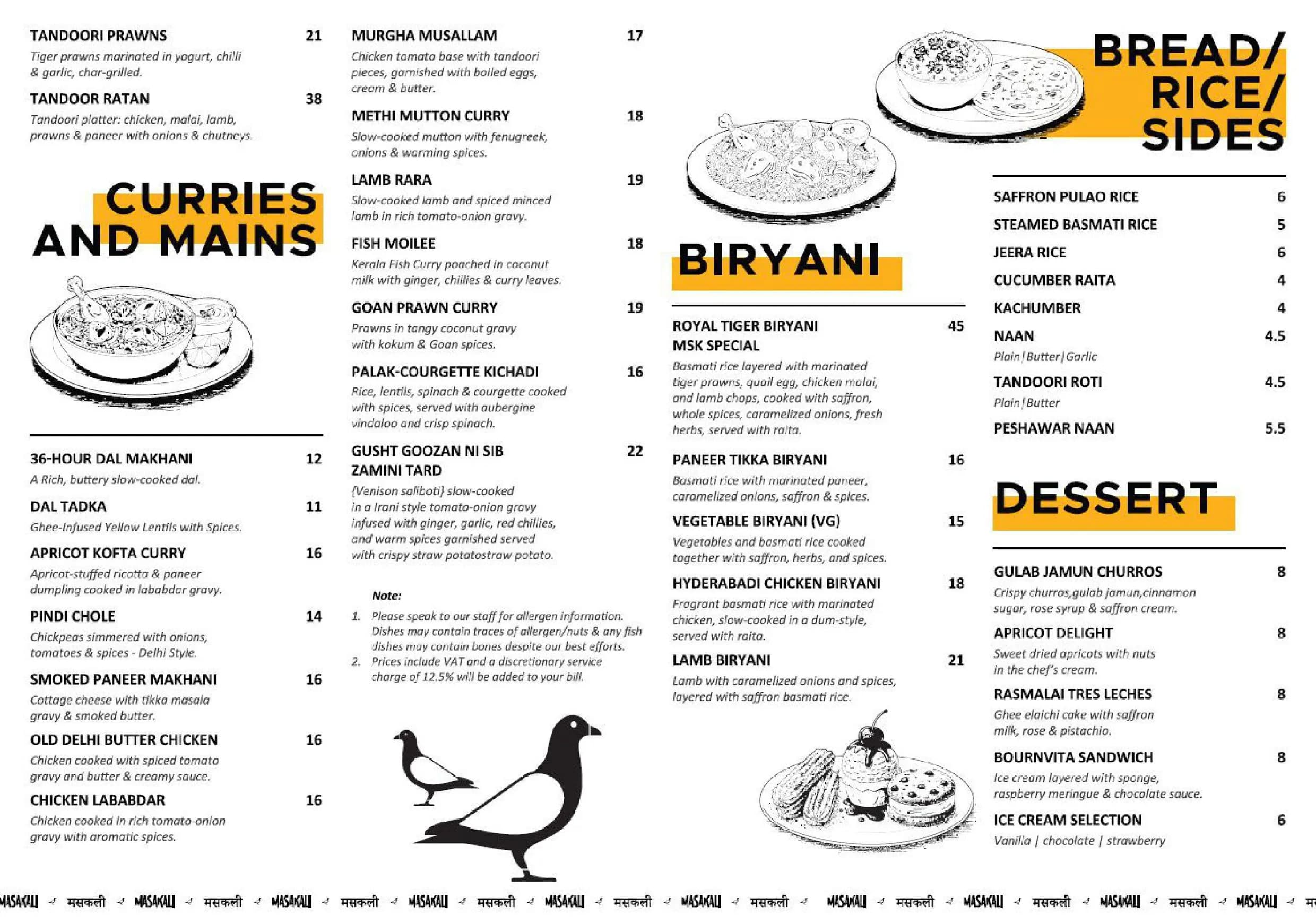 Masakali menu, page 2