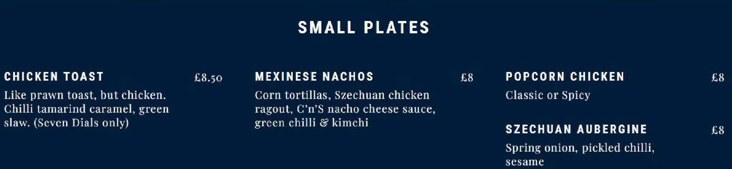 Chick 'n' Sours menu, page 1