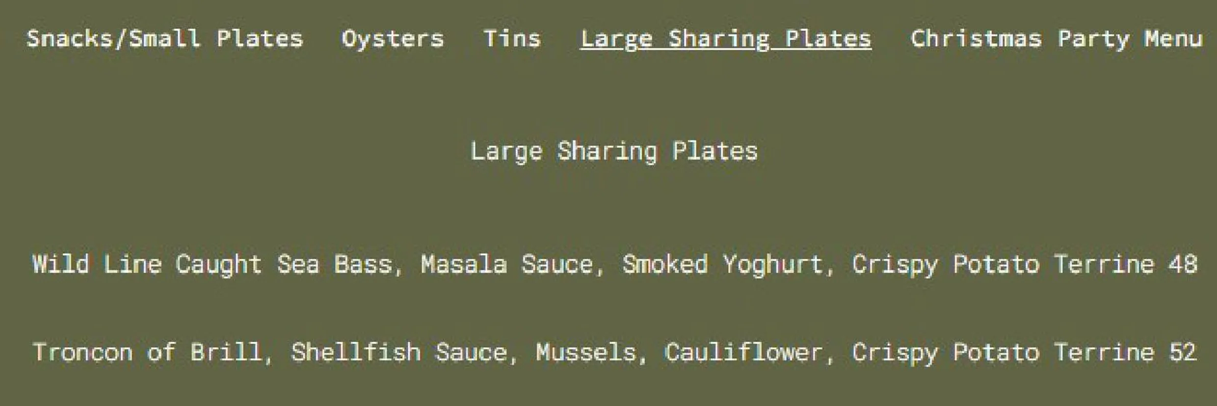 One Fish Street menu, page 4
