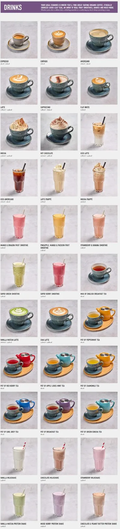 Esquires Organic Coffee menu, page 2