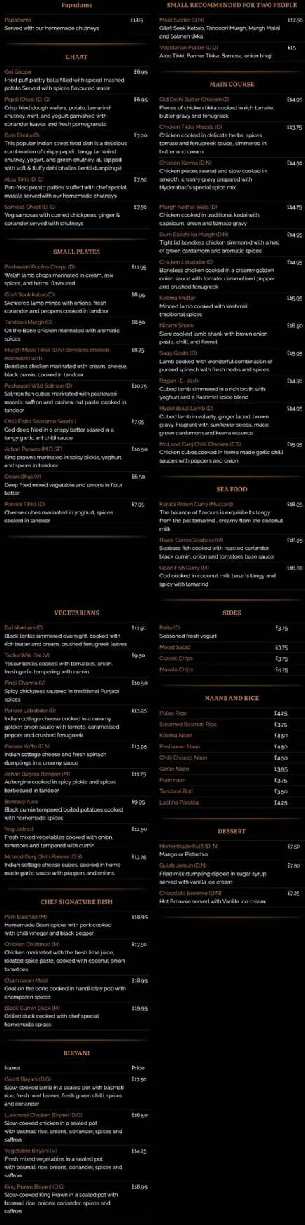 Black Cumin menu, page 1