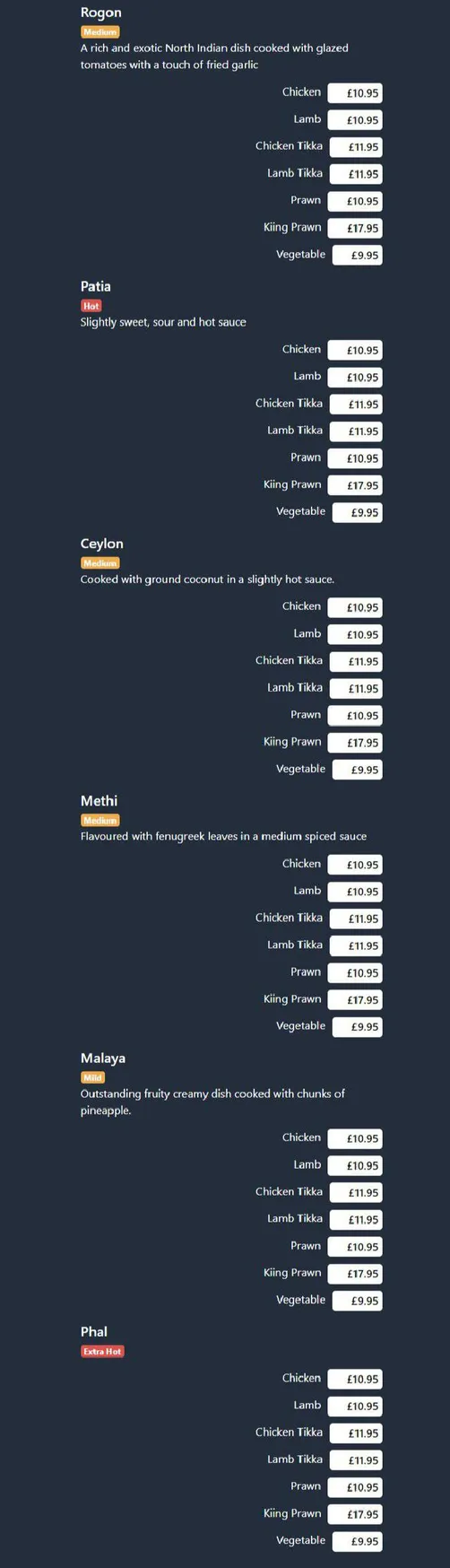 Raj Bari menu, page 8