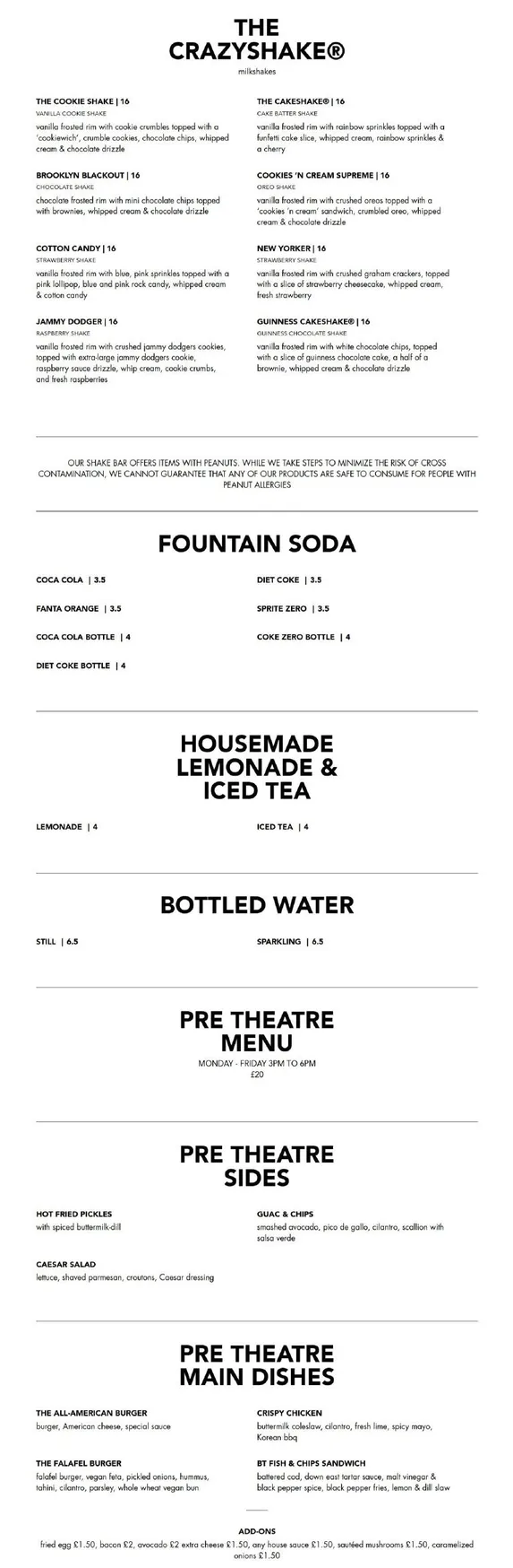 Black Tap menu, page 3