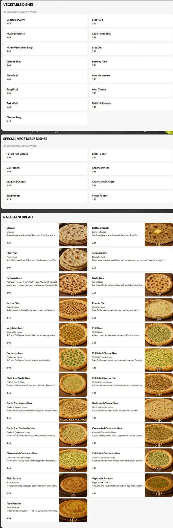 Rajastan Royal menu, page 5