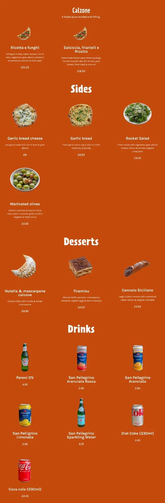 Back Garden Pizzeria menu, page 2