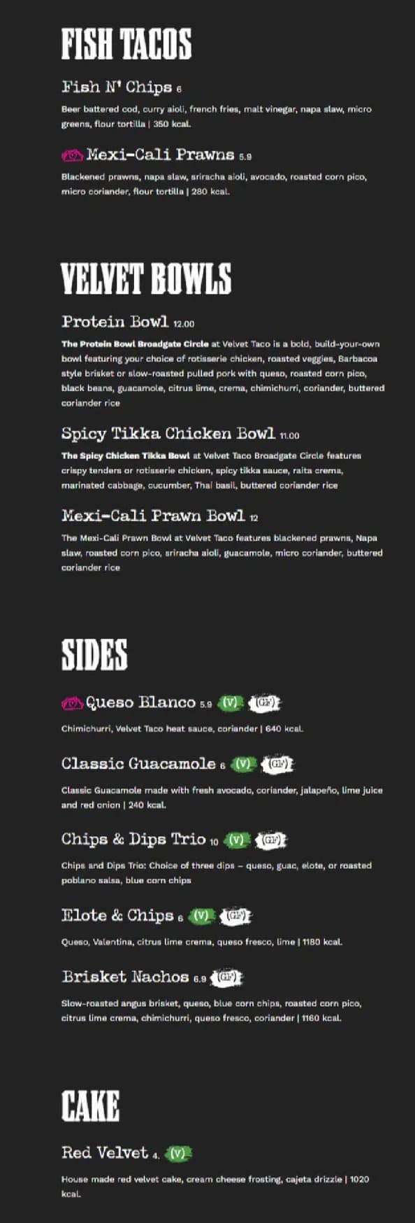 Velvet Taco menu, page 2