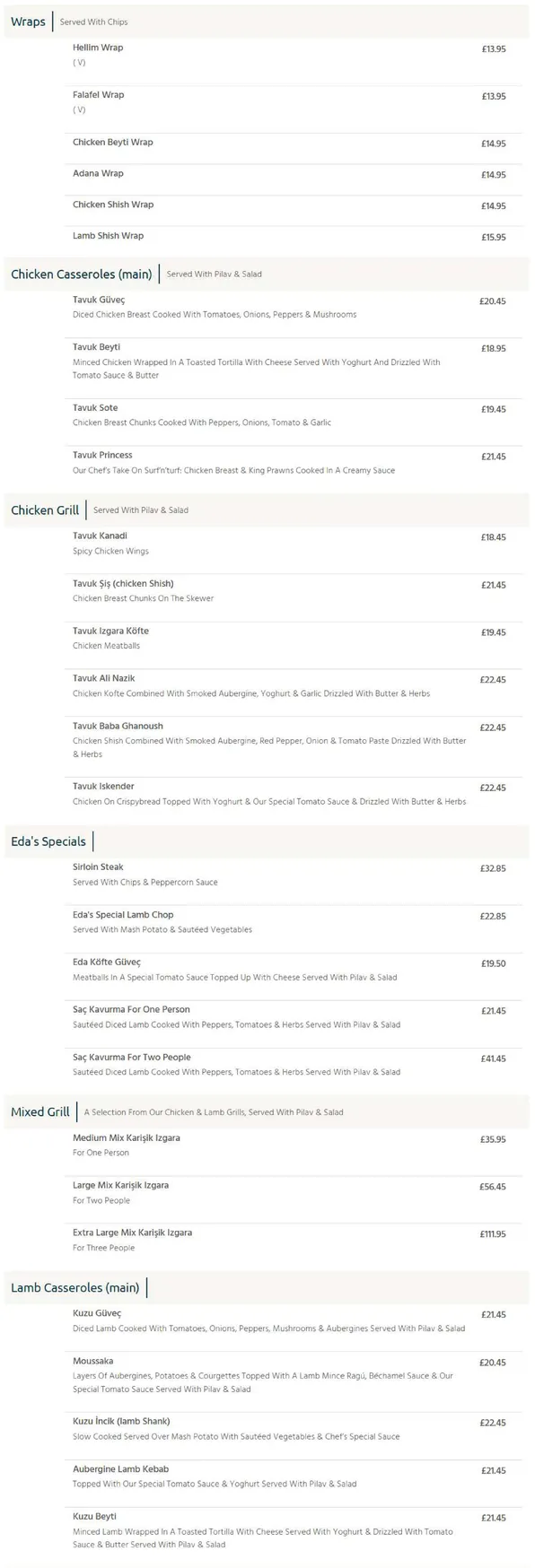 Eda Turkish Restaurant menu, page 2