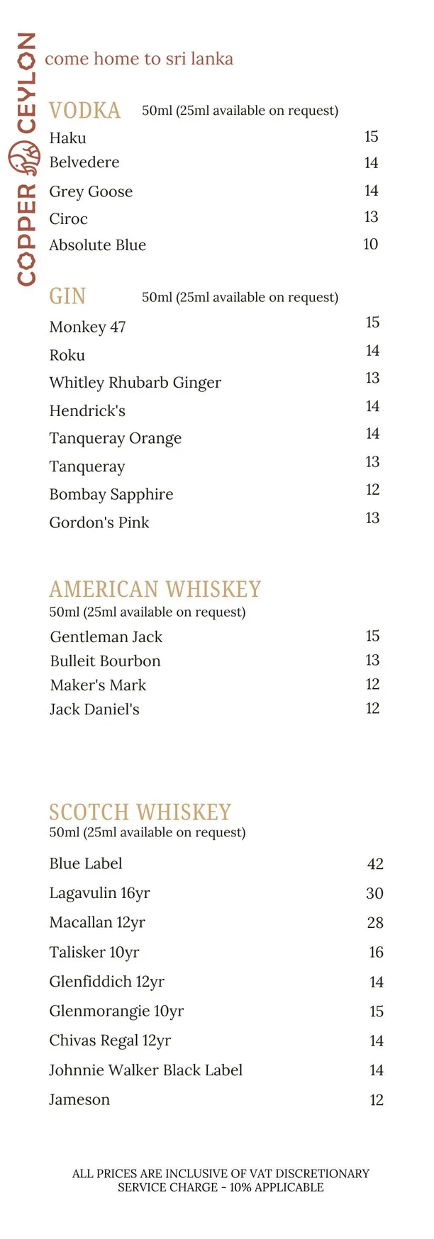 Copper Ceylon menu, page 8