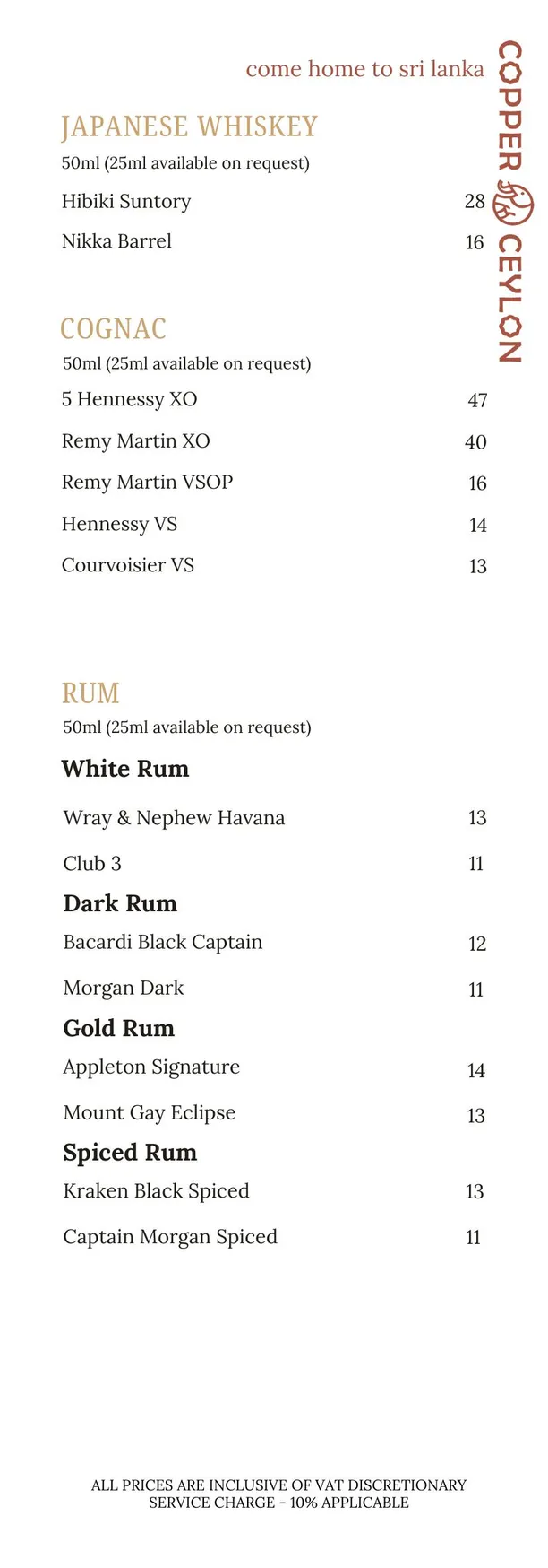 Copper Ceylon menu, page 9