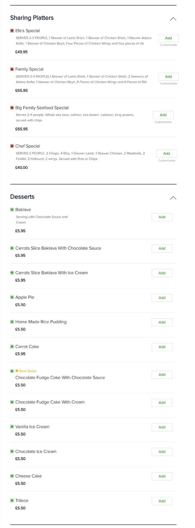 Efe Restaurant menu, page 7