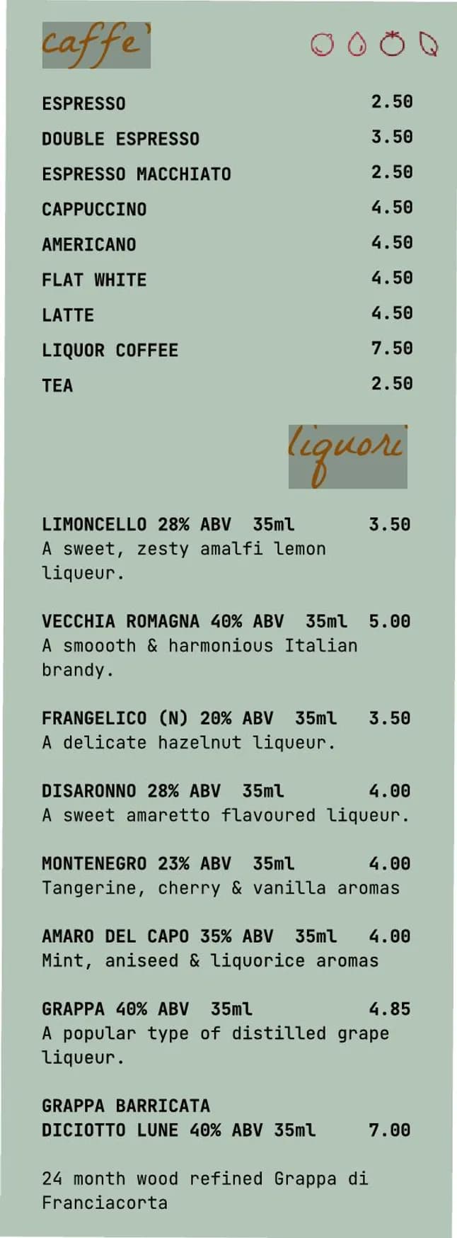 Noi Quattro menu, page 3