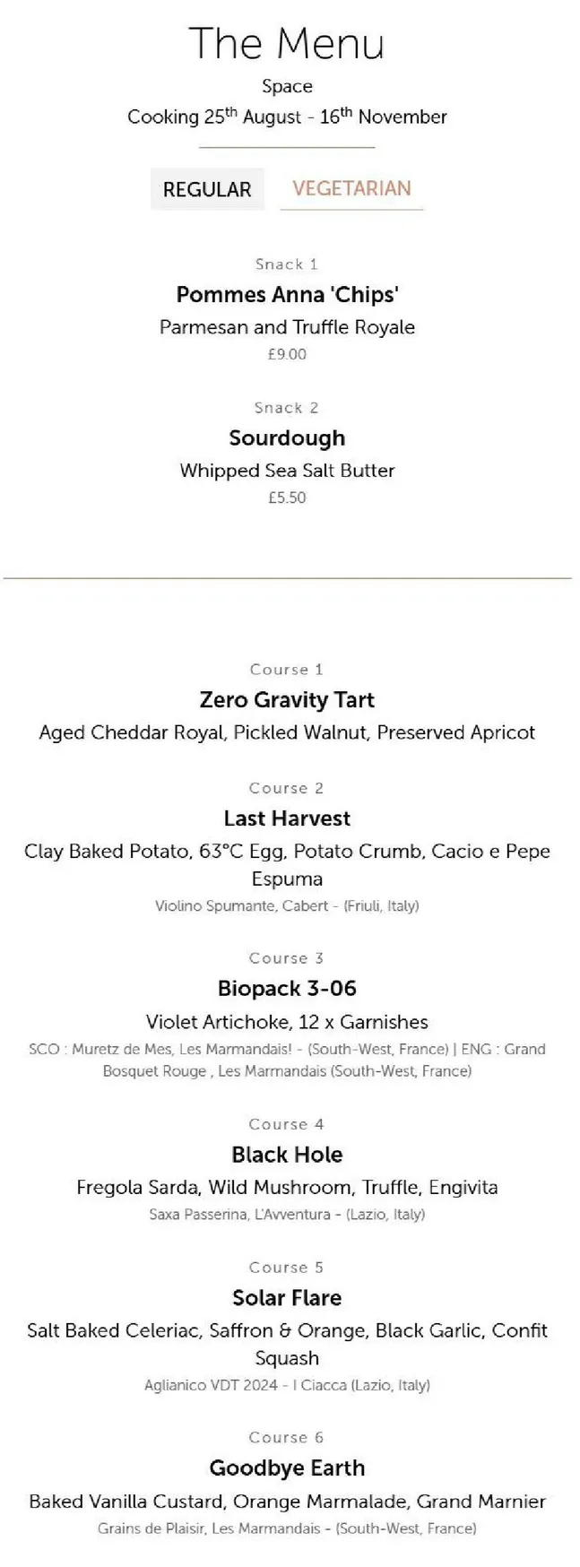 Six by Nico menu, page 1