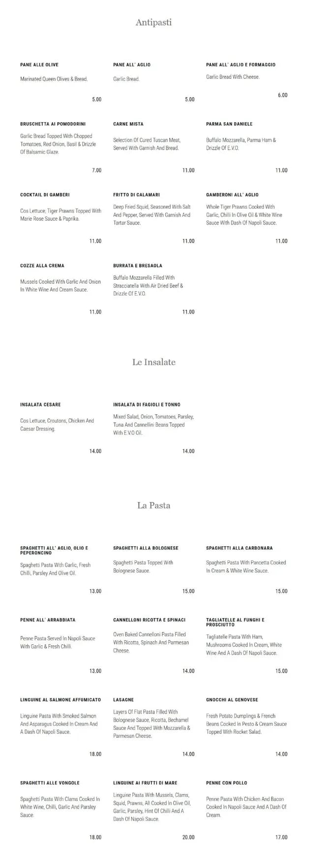 Pinocchio Ristorante menu, page 1