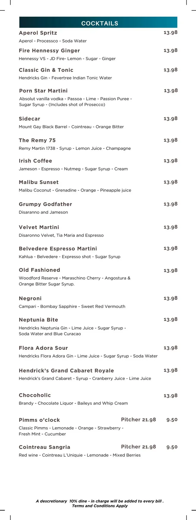 Carlton Lounge menu, page 13