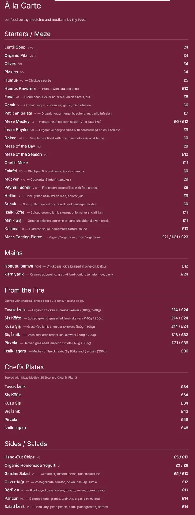 Iznik menu, page 1