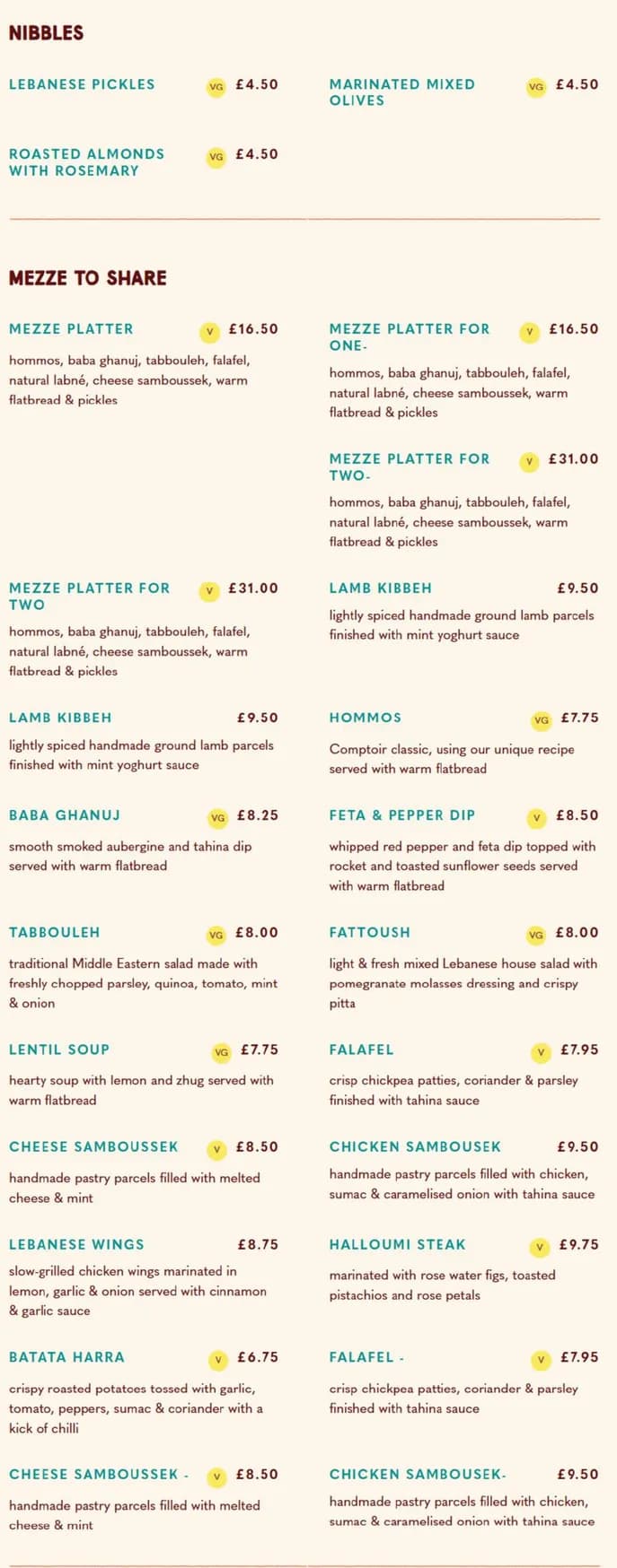Comptoir Libanais menu, page 1