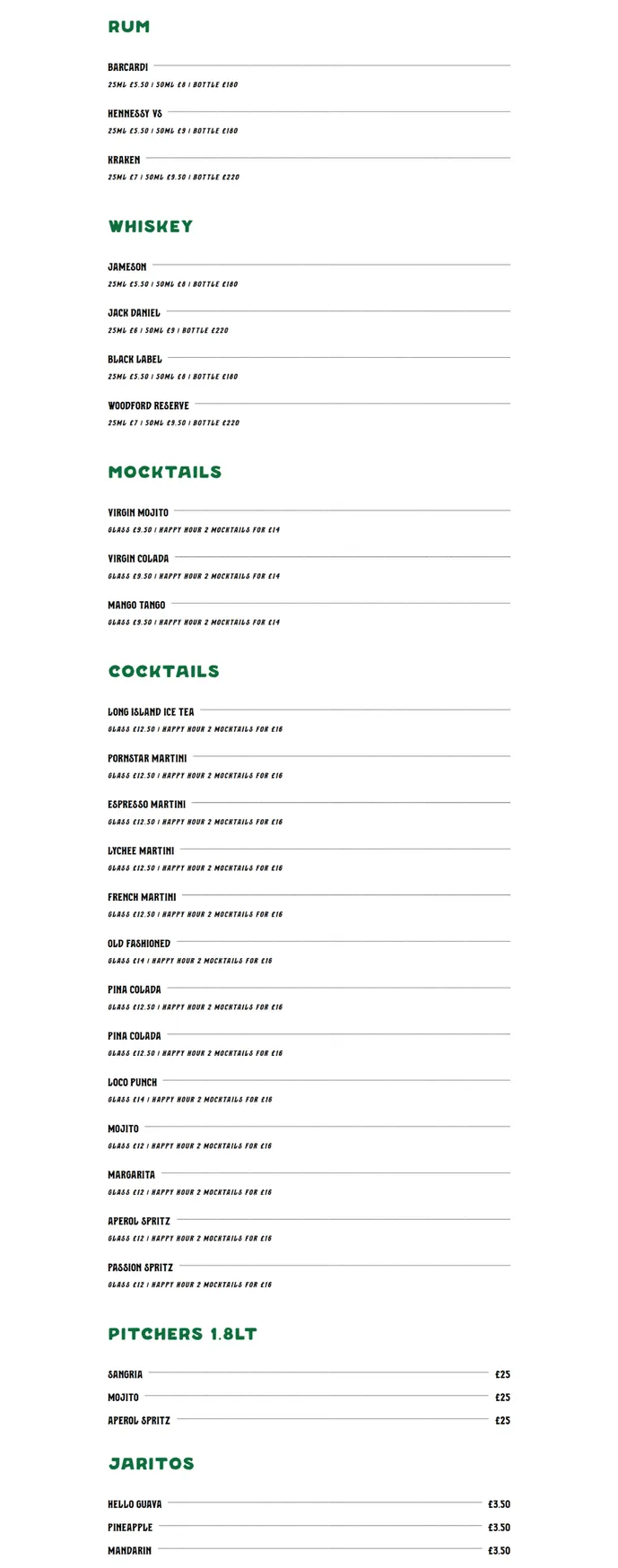 Loco Hombre Cantina menu, page 5