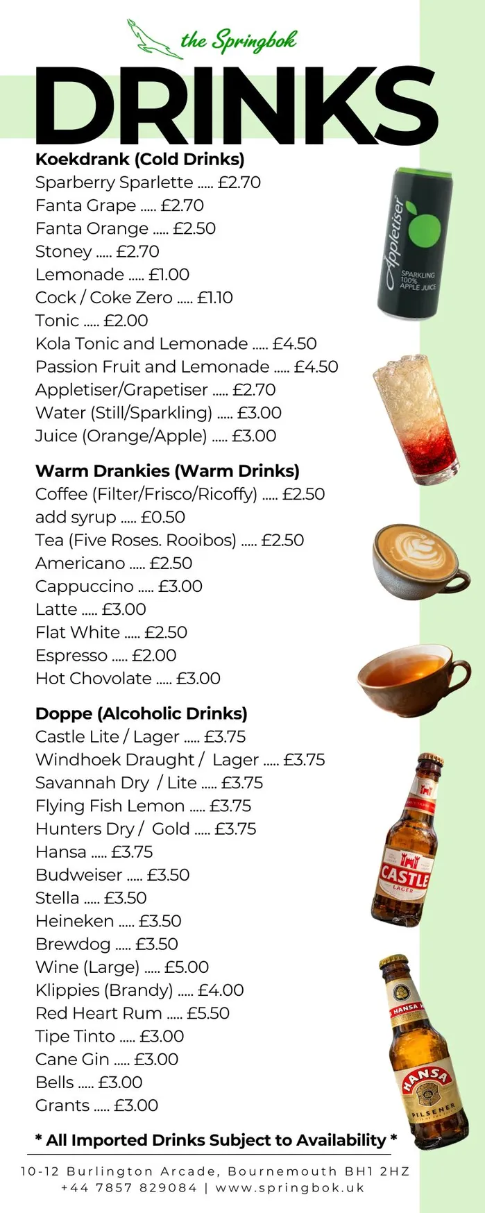 The Springbok menu, page 2