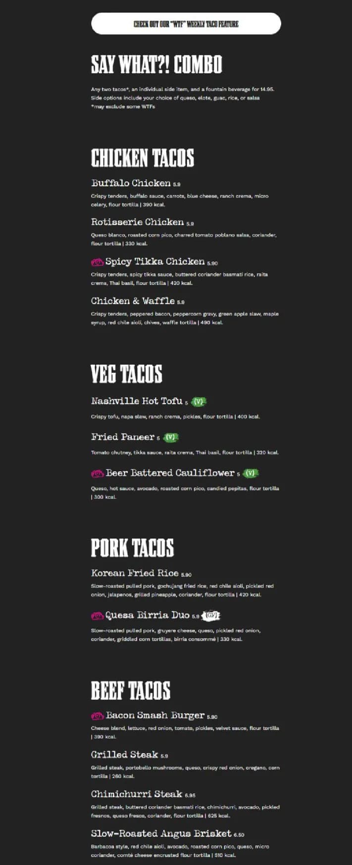 Velvet Taco menu, page 1