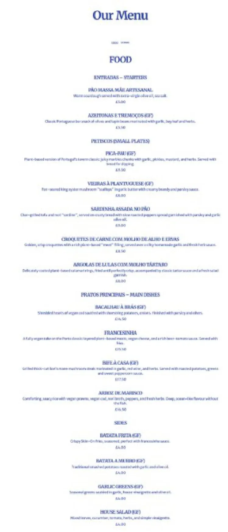 Plantuguese menu, page 1
