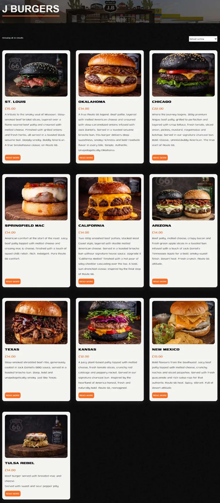 J Burgers menu, page 1
