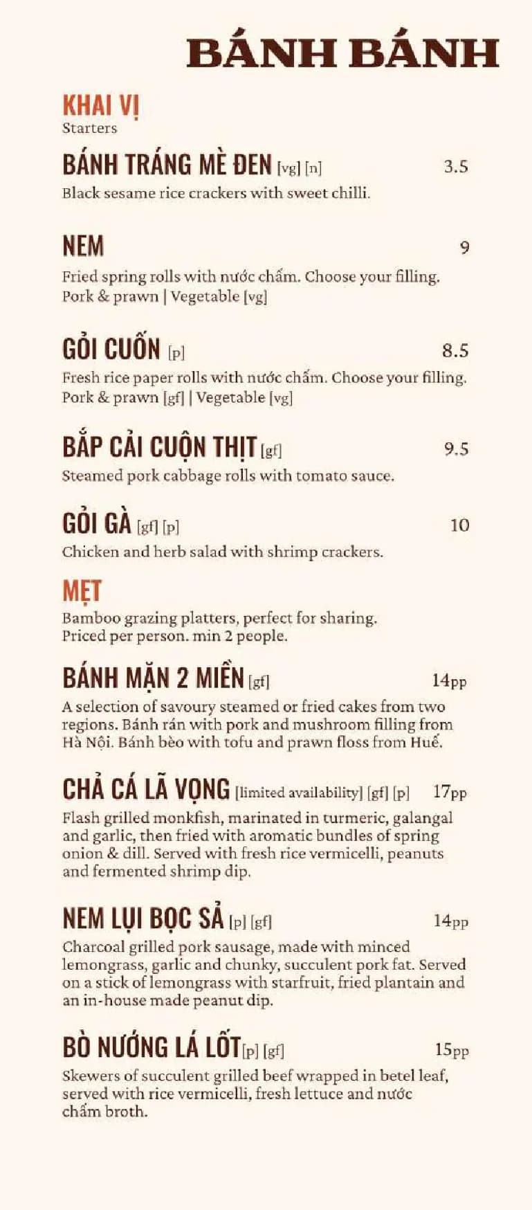 Bánh Bánh menu, page 1