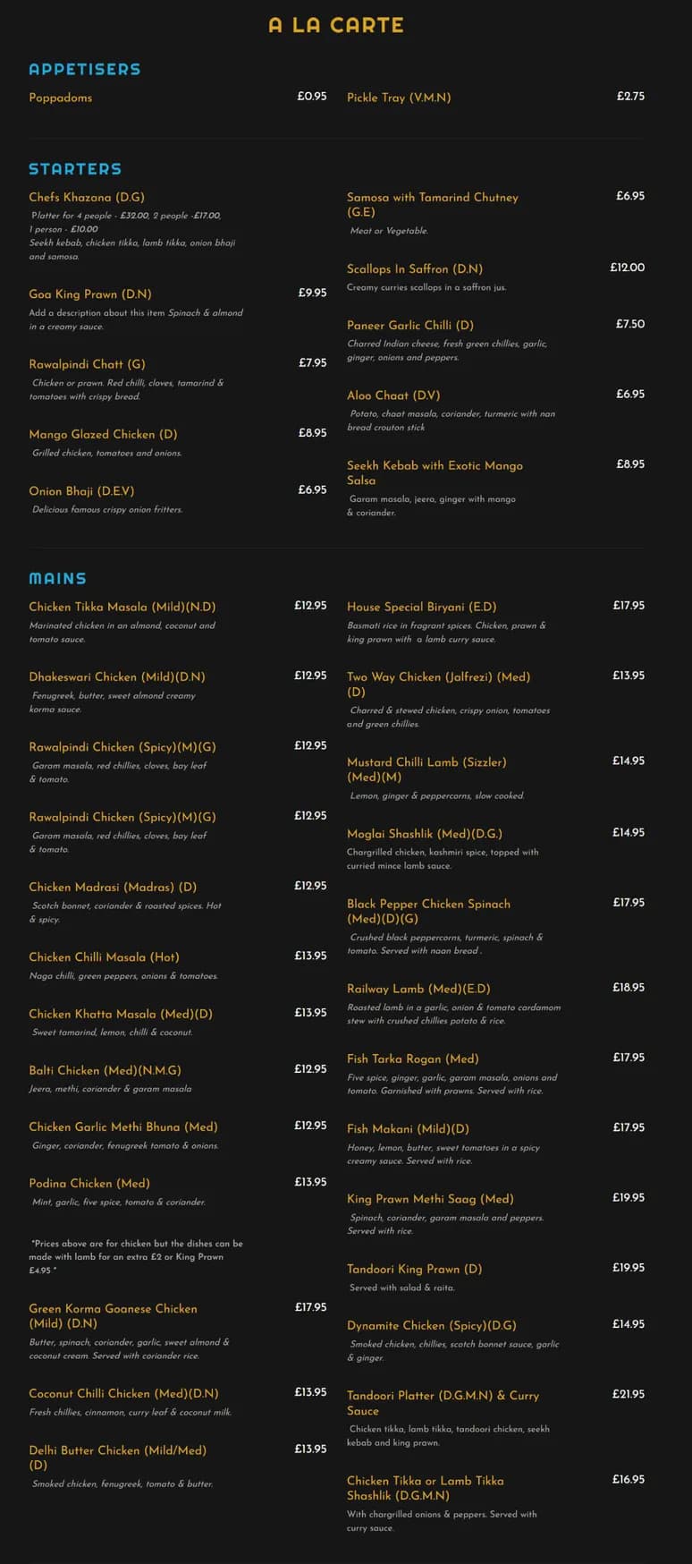 Amaze Gourmet Spice menu, page 1