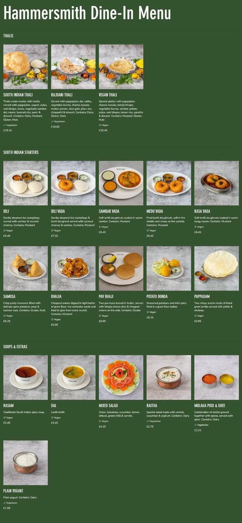Sagar menu, page 1