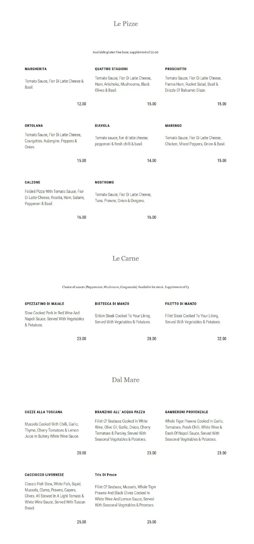 Pinocchio Ristorante menu, page 2