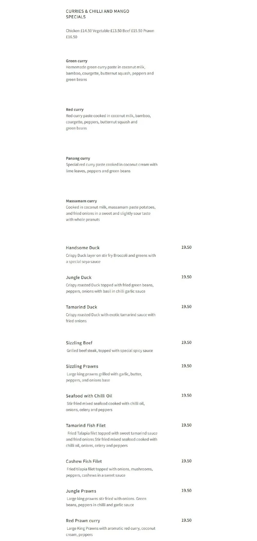 Chilli & Mango menu, page 2