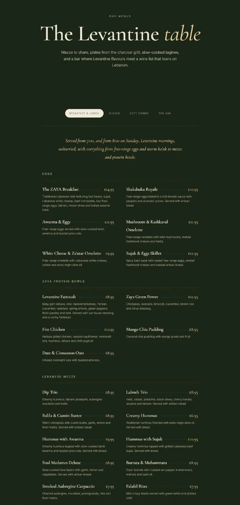 Zaya menu, page 1