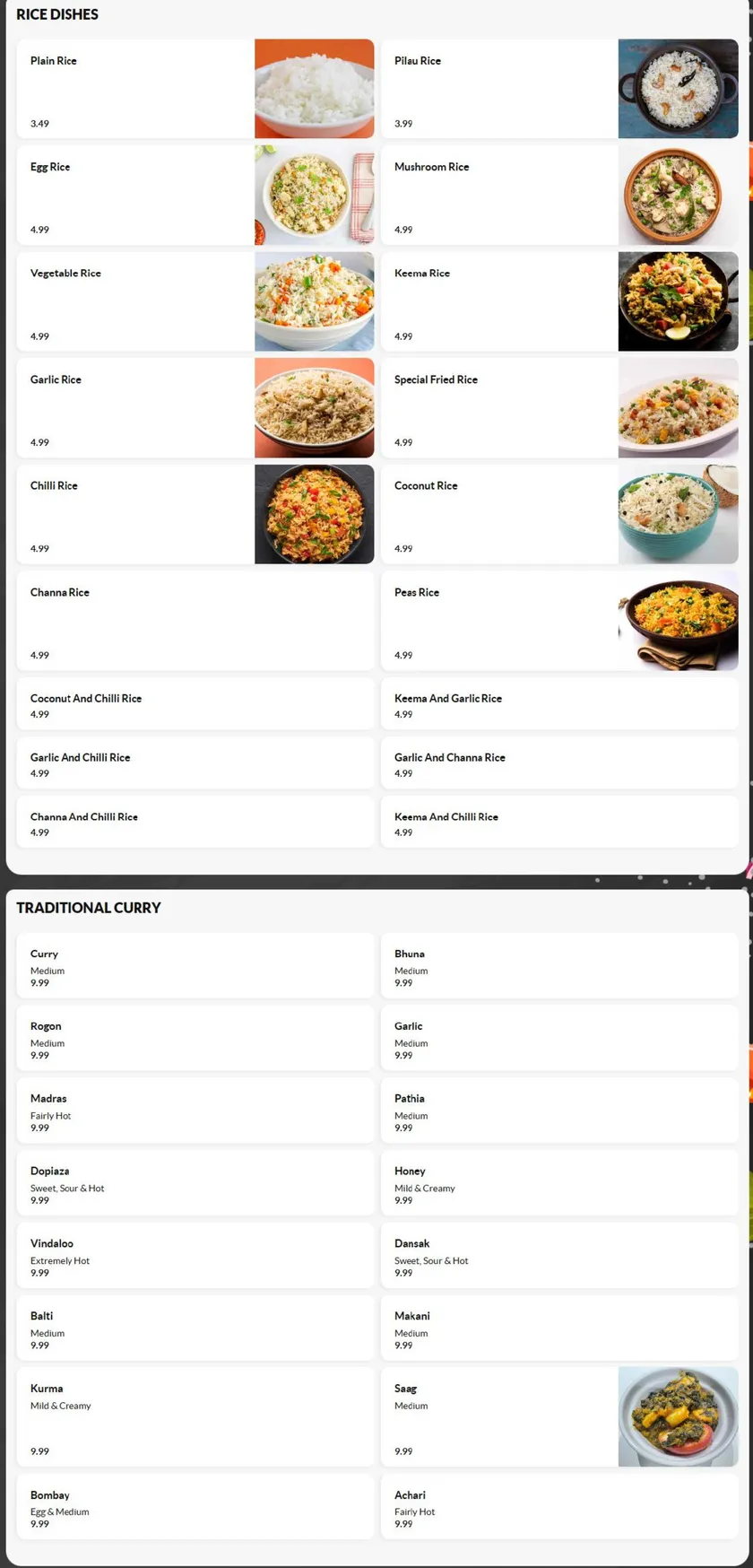 Rajastan Royal menu, page 4