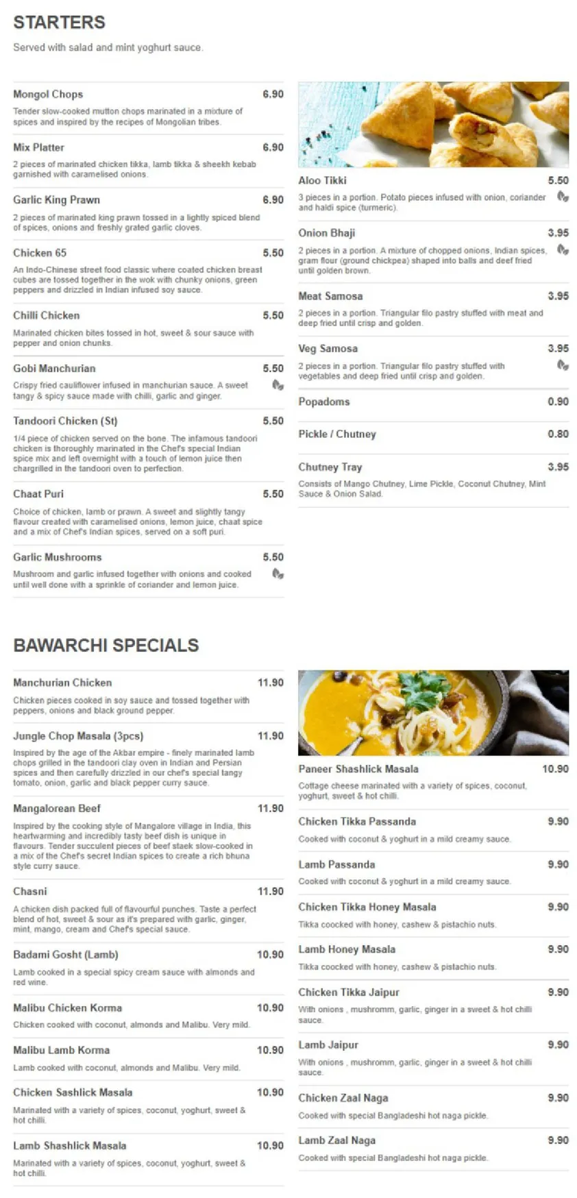 Eastern Spice menu, page 1