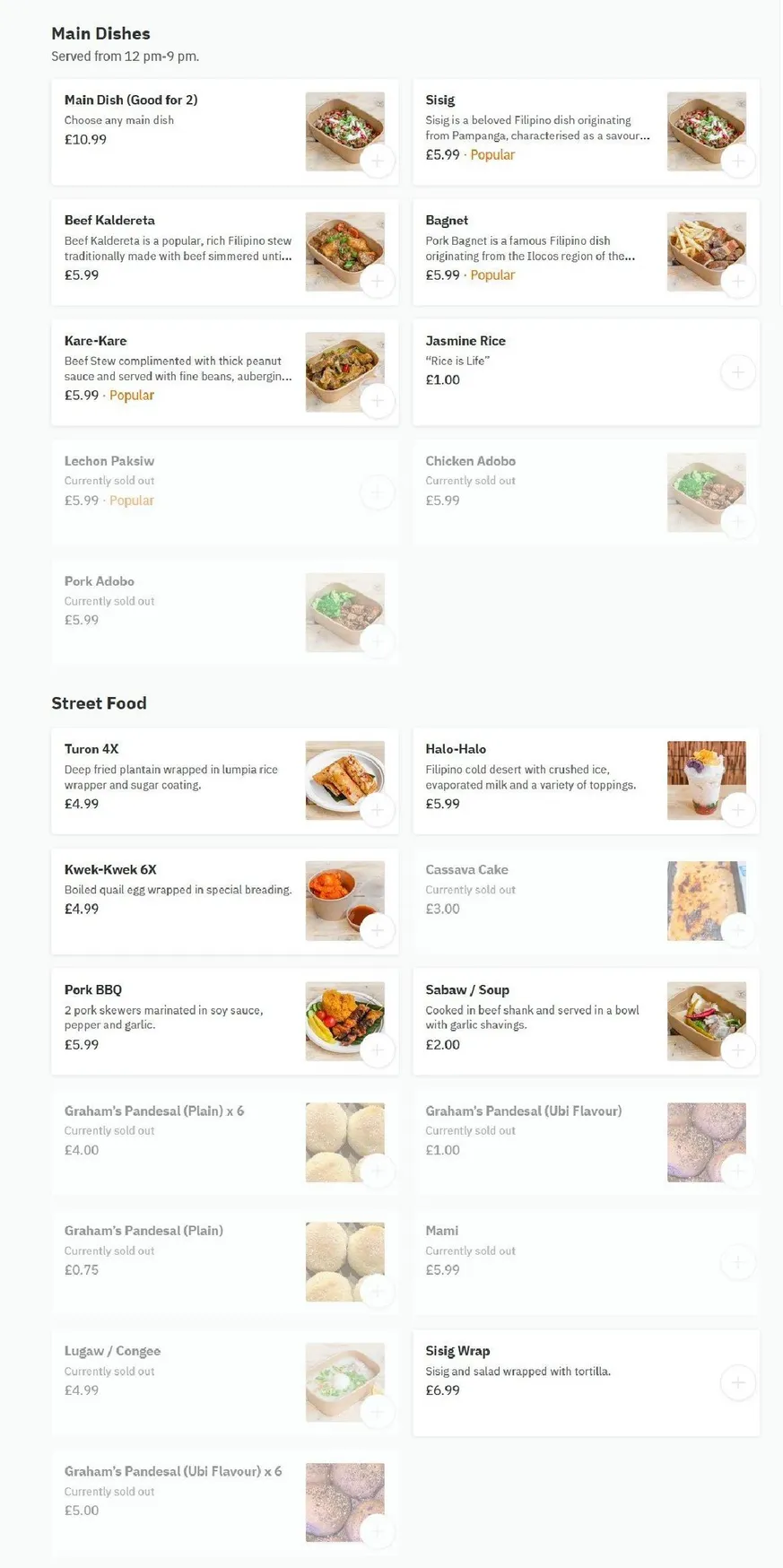 Kain Na! menu, page 1