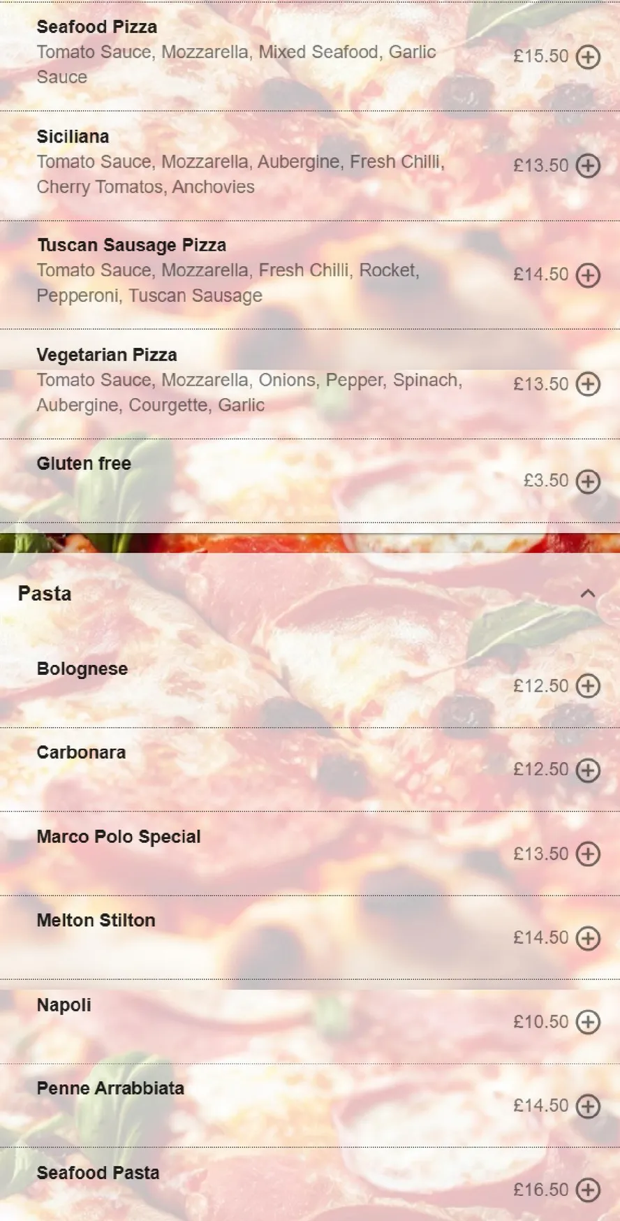 Marco Polo menu, page 2