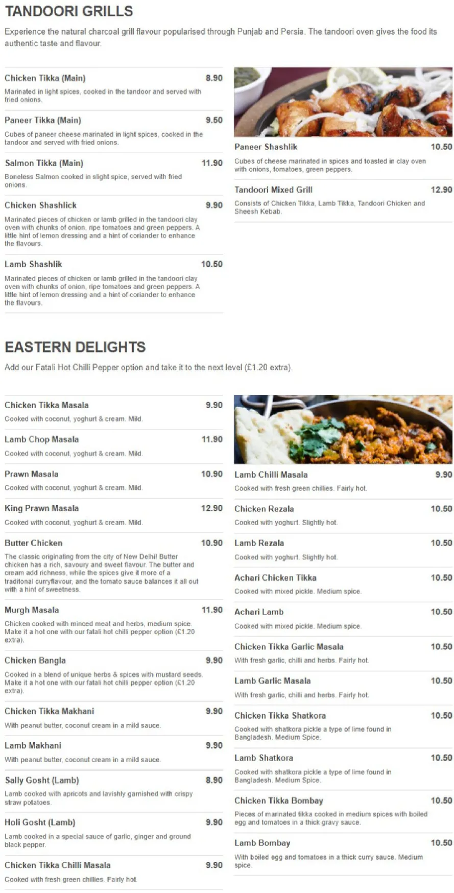 Eastern Spice menu, page 2