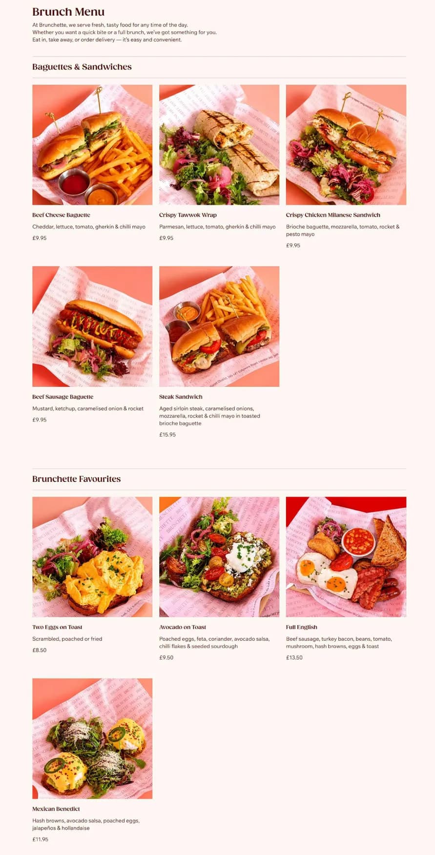 Brunchette menu, page 1