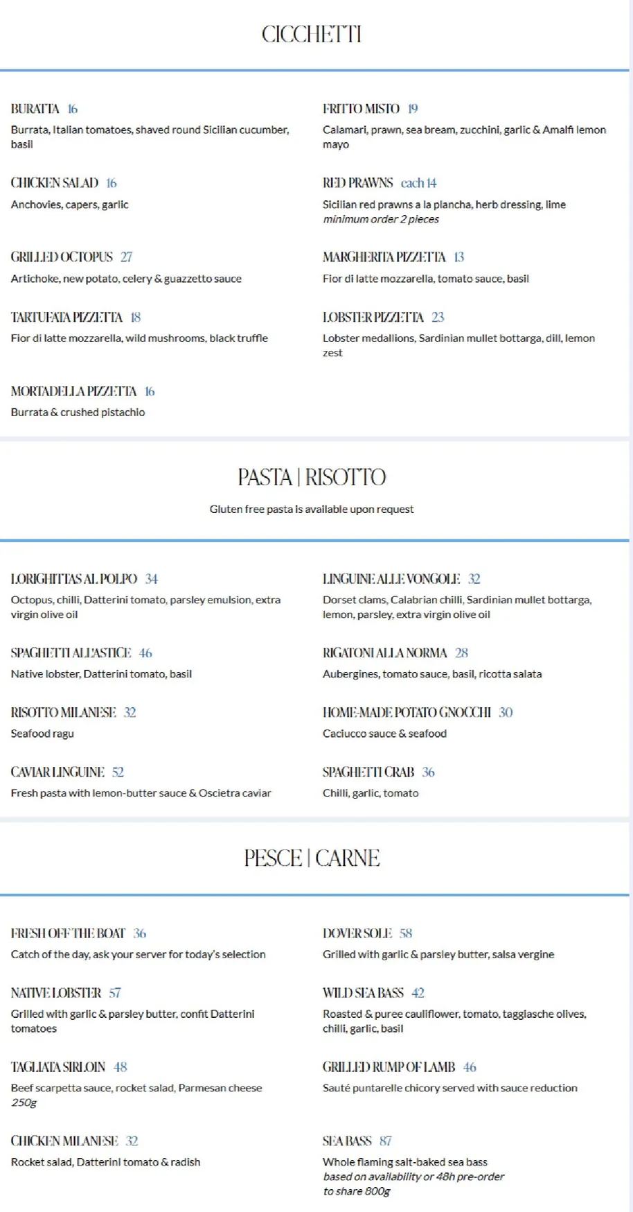 Azzurra menu, page 2