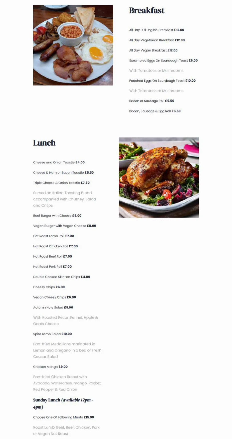 Cafe Under The Spire menu, page 2