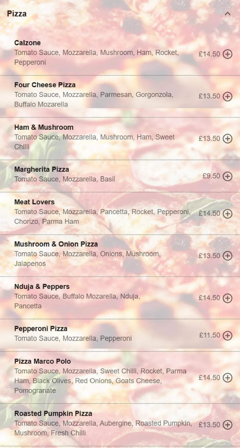 Marco Polo menu, page 1
