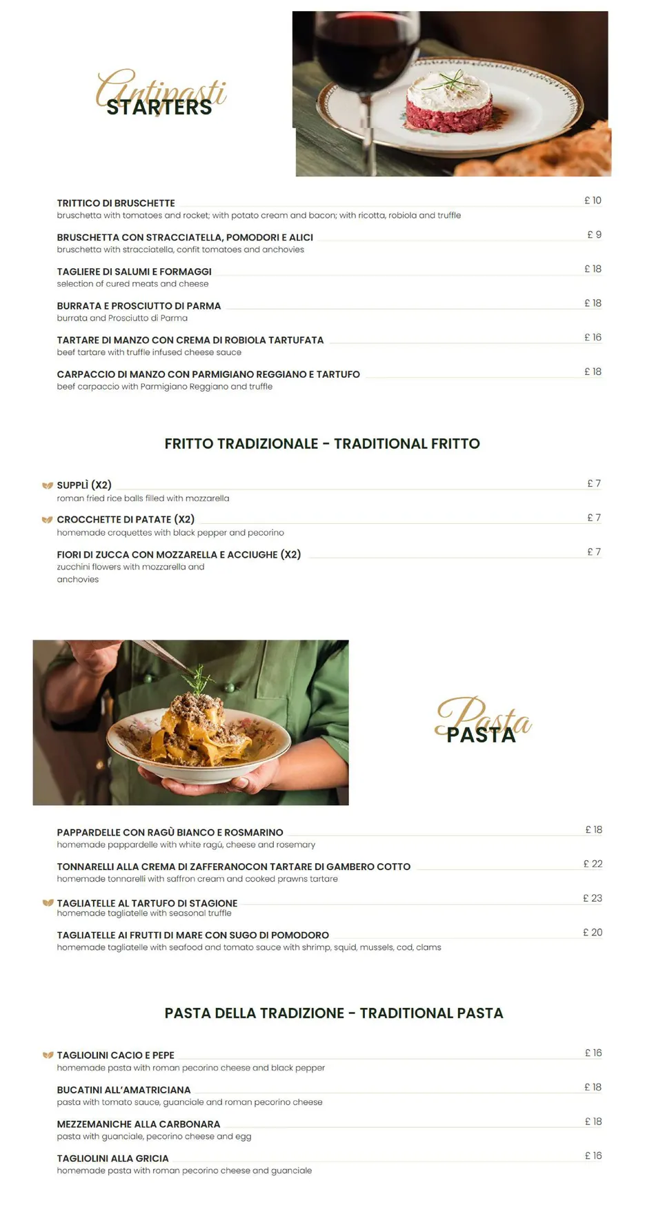 Agrodolce London menu, page 1