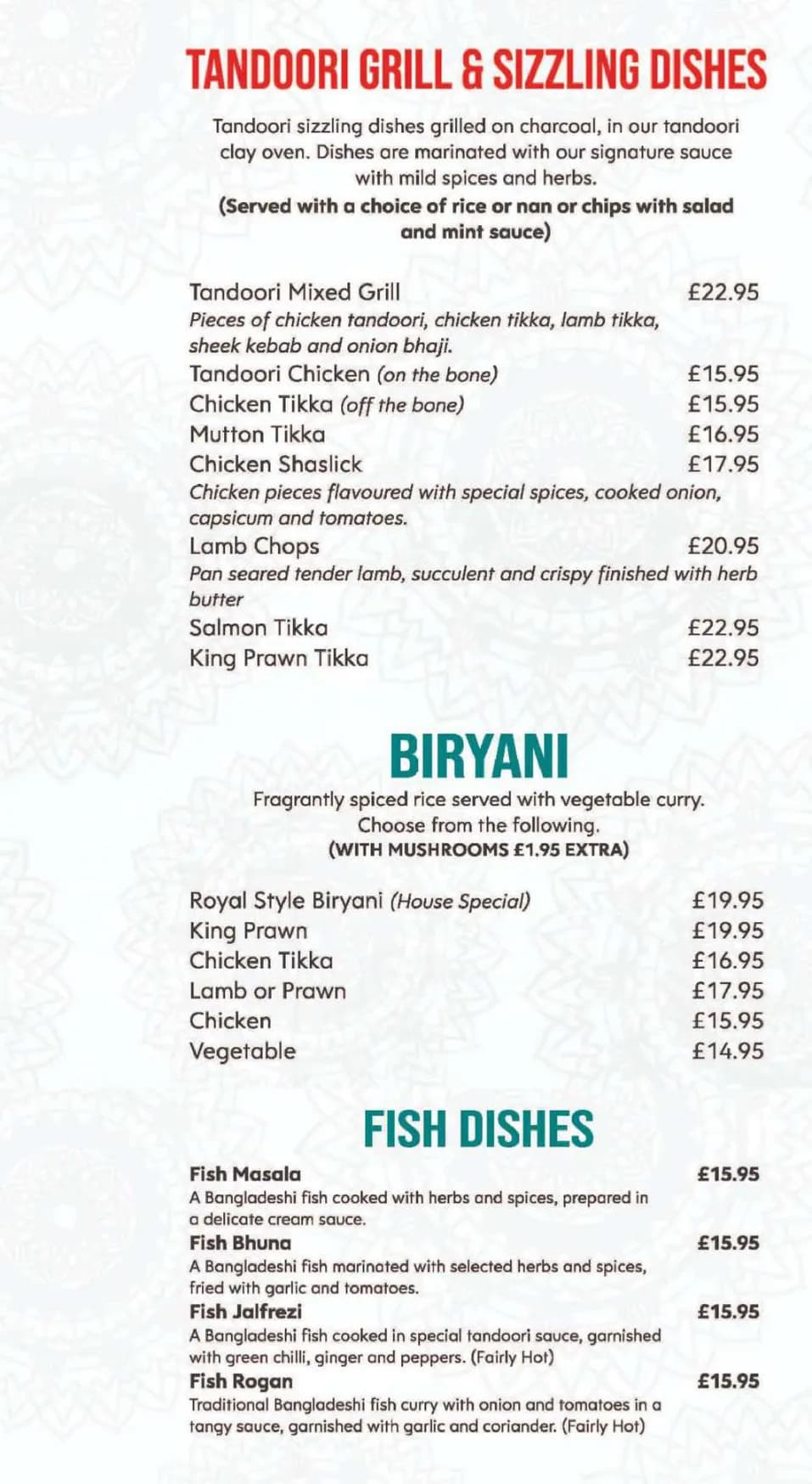 Westbourne Tandoori menu, page 3