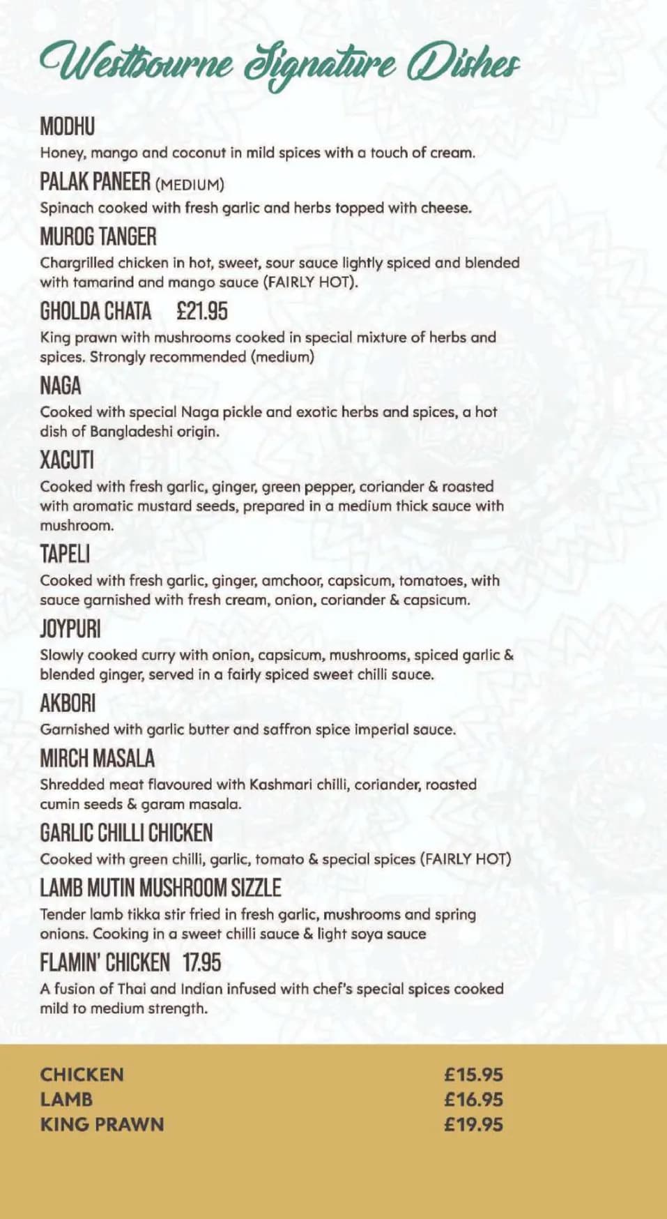 Westbourne Tandoori menu, page 4