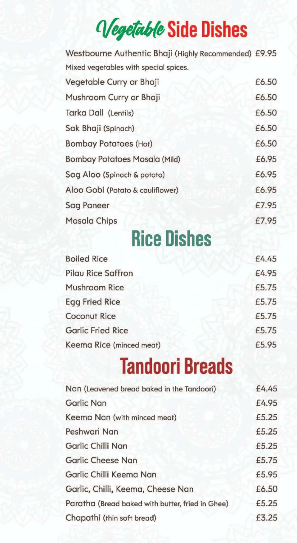 Westbourne Tandoori menu, page 6