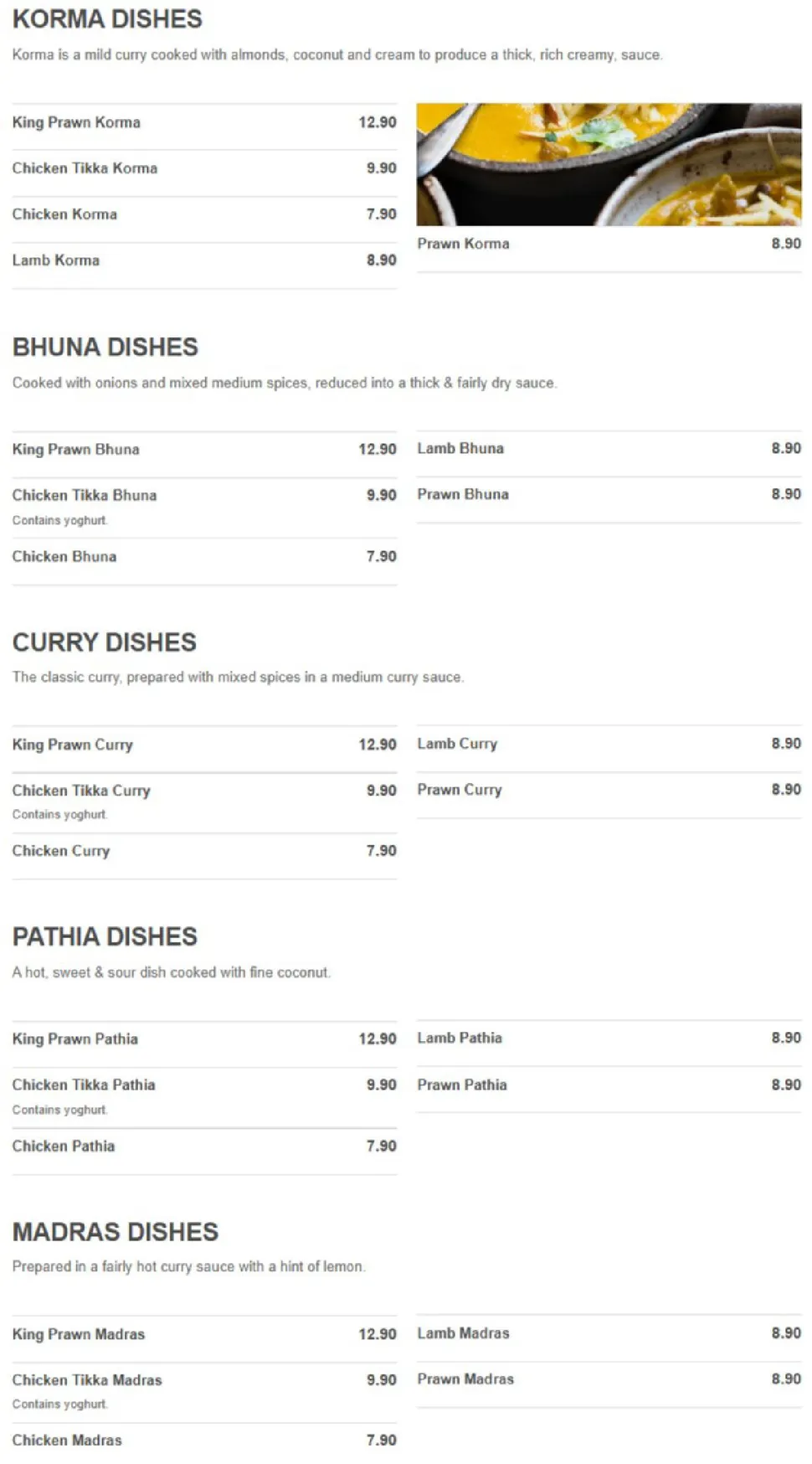 Eastern Spice menu, page 4